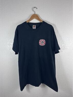 Vintage Firefighter T Shirt XL Black Fruit of the Loom Heavy Cotton Graphic Tee